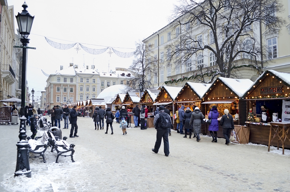 Christmas and New Year bazaar in the center of Lvov
